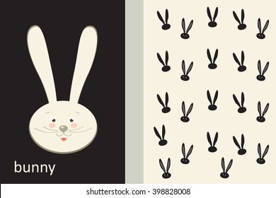 Rabbit invitation card design. 2023 Moon Festival flyer. Vector Easter Holiday Template bunny and rabbit pattern. Retro Art, Print, Album, Scrapbook, Fashion, Textile, Craft, Web design New Year
