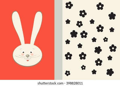 Rabbit invitation card design. Holiday card. Vector Illustration. Template with bunny For Art, Print, Album, Scrapbook, Fashion, Textile, Craft, Web design.