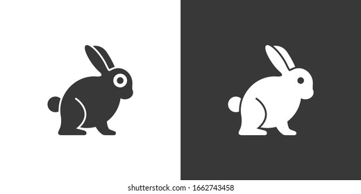 Rabbit. Isolated icon on black and white background. Animal vector illustration