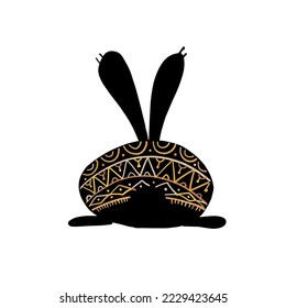 Rabbit isolated on white, black silhouette. Vintage ornament decor. Bunny - symbol of 2023 chineese new year. Vector illustration