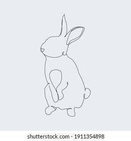 Rabbit Isolated Vector Illustration In Line Art Style.