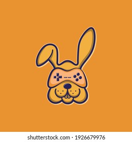 Rabbit joystick game logo. Vector icon design illustration