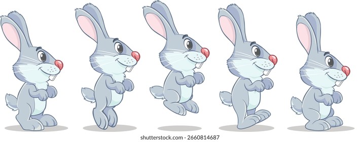 Rabbit jump animation set. Cartoon smiling bunny jump or running loop motion cycle . 
Vector illustration isolated on white background 