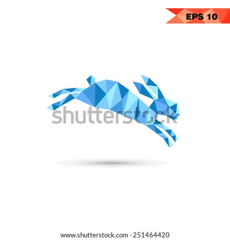 rabbit jumping geometric triangular low poly style vector illustration graphic background