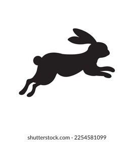 Rabbit jumping silhouette. Easter Bunny. A jumping rabbit. Black silhouette on a white background.