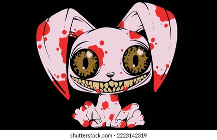 Rabbit killer happy Halloween greeting card illustration cartoon Sign for print, in comics, Fashion, pop art