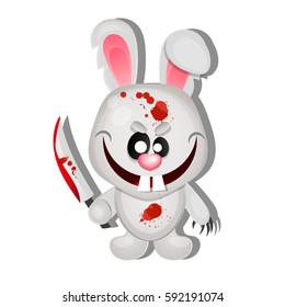 Rabbit killer happy Halloween greeting card illustration