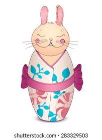 Rabbit in kimono isolated on white