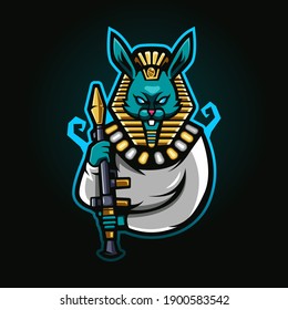 Rabbit king pharaoh with RPG eSport Mascot Logo Design Illustration Vector