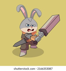 Rabbit Knight Vector Mascot Illustration