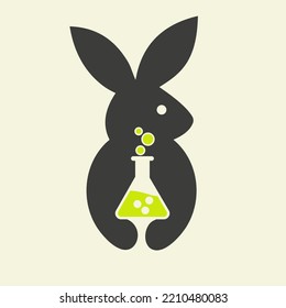 Rabbit Lab Logo Negative Space Concept Vector Template. Rabbit Holding Lab Test Tube Symbol