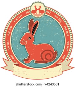 Rabbit label on old paper texture.Vintage style