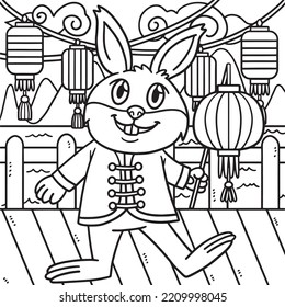 Rabbit with Lantern Year Of The Rabbit Coloring 