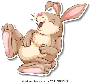 A Rabbit Laughing Animal Cartoon Sticker Illustration