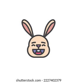 Icono de contorno lleno de emoticono de cara de risa de conejo, signo de vector de línea, pictograma colorido lineal aislado en blanco. Símbolo, ilustración del logotipo. Gráficos vectoriales