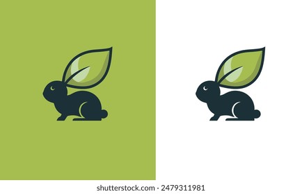 Rabbit with leaf logo design combination,  vector illustration EPS10