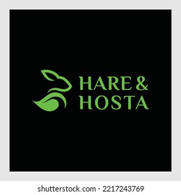 Rabbit Leaf Logo Negative Space Concept Vector Template. Rabbit Holding Leaf Symbol