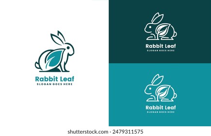 Rabbit Leaf Logo Negative Space Concept Vector Template. Rabbit with Leaf Symbol
