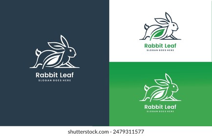 Rabbit Leaf Logo Negative Space Concept Vector Template. Rabbit with Leaf Symbol