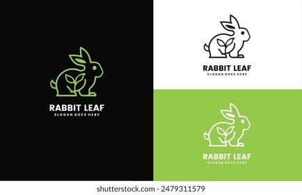 Rabbit Leaf Logo Negative Space Concept Vector Template. Rabbit with Leaf Symbol