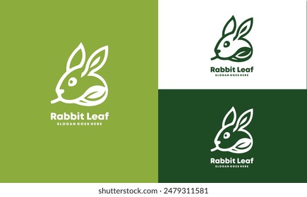 Rabbit Leaf Logo Negative Space Concept Vector Template. Rabbit with Leaf Symbol