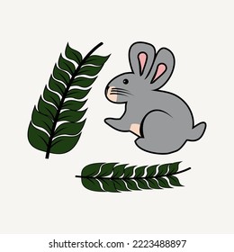 A rabbit with leaf stalks around it. to make coffee drawing art