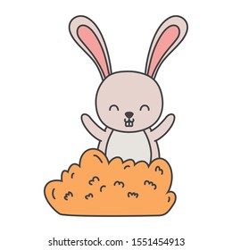 rabbit leaves bush forest foliage hello autumn vector illustration