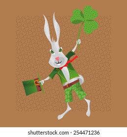 Rabbit in a Leprechaun suit. St. Patrick's Day. Greeting card.Vector illustration