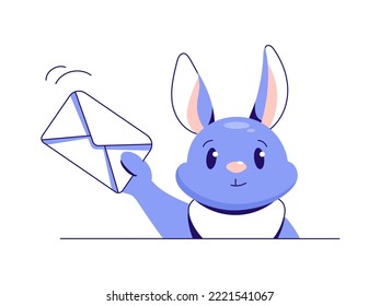 Rabbit with letter. Communication concept. Vector email newsletter template. Cute bunny holding message symbol isolated on white