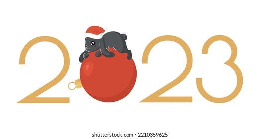 The rabbit lies on a Christmas tree balloon. Creative illustration