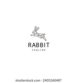 Rabbit line art logo design template