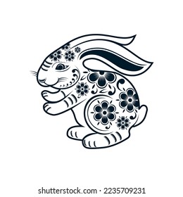 rabbit line art logo flower, logo suitable for chinese zodiac new year