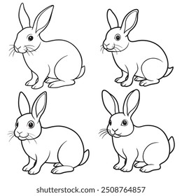 Vetor de arte Rabbit Line, fundo branco