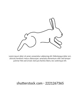 Rabbit line design. Bunny decorative elements drawn with one continuous line. Vector illustration of minimalist style on white background.