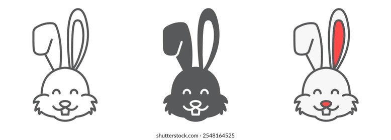 Rabbit line icon collection, new year and easter, bunny vector icon set, vector graphics, editable stroke outline sign, eps 10.