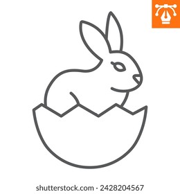 Rabbit line icon, outline style icon for web site or mobile app, Easter and farm, bunny in egg vector icon, simple vector illustration, vector graphics with editable strokes.