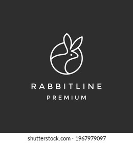 rabbit line outline monoline logo vector icon illustration on black background