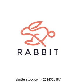 Rabbit line outline simple icon logo design premium