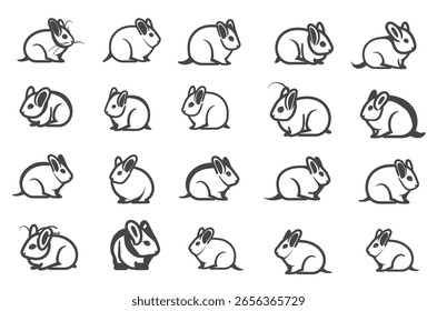 Rabbit line vector collection. Outline bunny set	