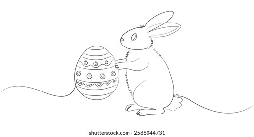 rabbit line vector design holding egg for easter day