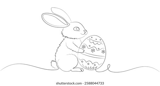 rabbit line vector design holding egg for easter day