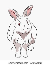 Rabbit in linear style done in whites and grays