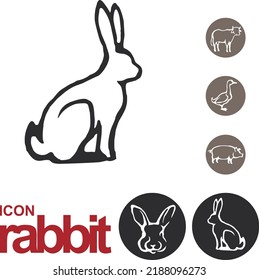 Kaninchen-Linie-Kunstsymbol mit Rind-, Enten- und Schweinefleisch im Kreis