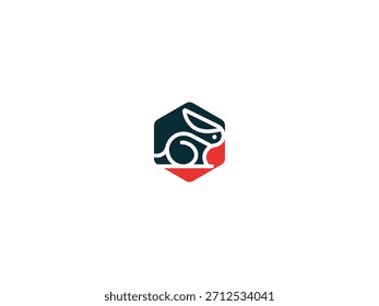 El logotipo del conejo está en forma de polígono negro y rojo.
