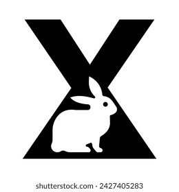 Rabbit Logo combine with letter X vector template