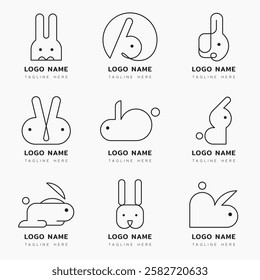 Rabbit logo, continued line modern and minimal animal logo for branding and company or business branding. Cute and lovely bunny logo for pet shop, cafe and veterinary hospital or clinic.