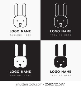 Rabbit logo, continued line modern and minimal animal logo for branding and company or business branding. Cute rabbit silhouette logo for pet shop, cafe, veterinary hospital, clinic and farm