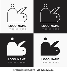 Rabbit logo, continued line and silhouette logo for branding and company or business branding. Modern cute rabbit logo for pet shop, cafe, veterinary hospital, clinic and farm
