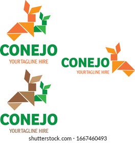 Rabbit logo design, logotipo de conejo, bunny logo, tangram bunny logo