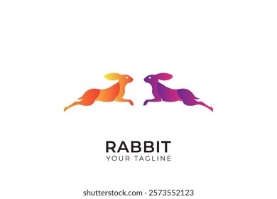 Rabbit logo design in red, simple and minimalist red rabbit silhouette logo